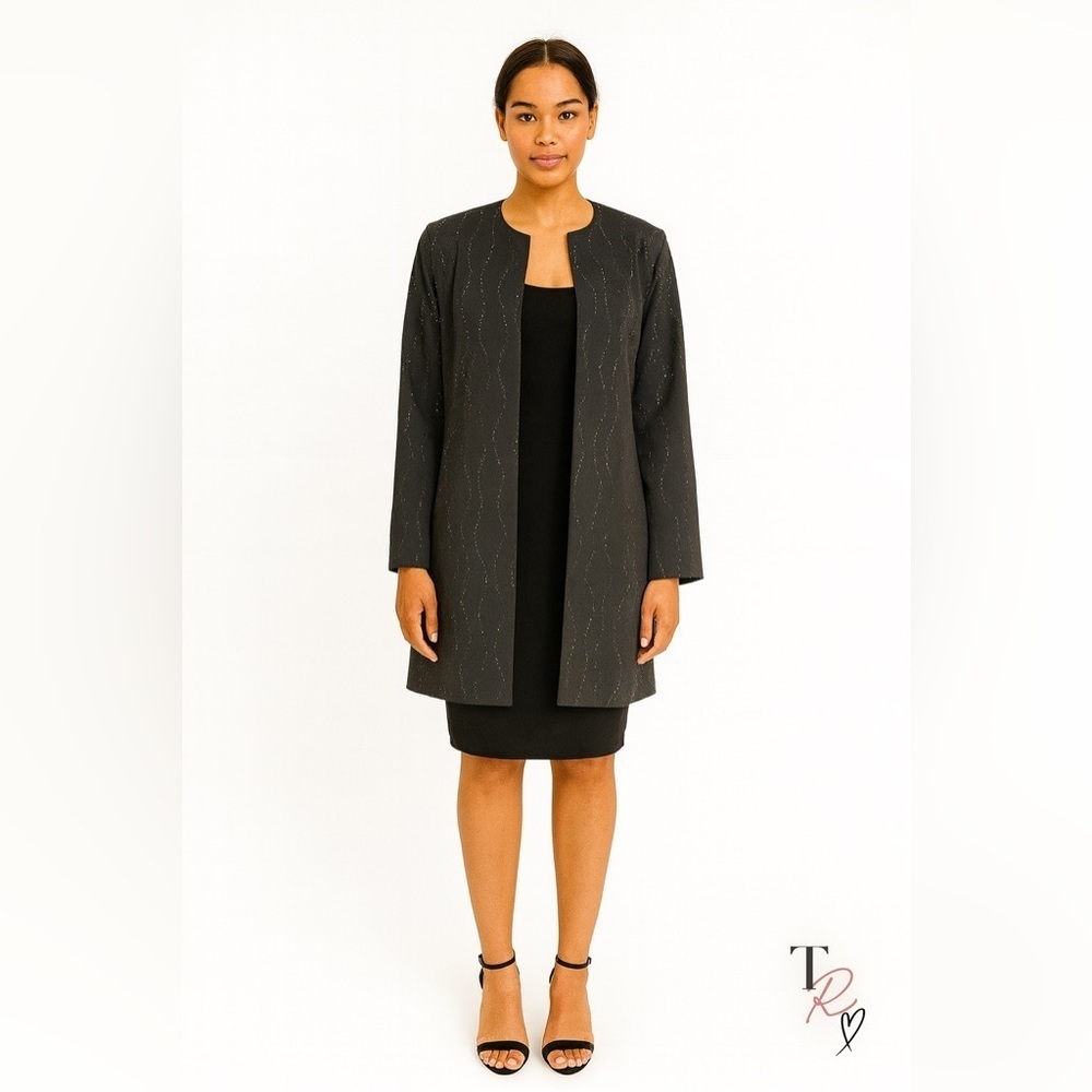 Lafayette 148 New York Black Open Front Wool Blazer Career Jacket Size 8